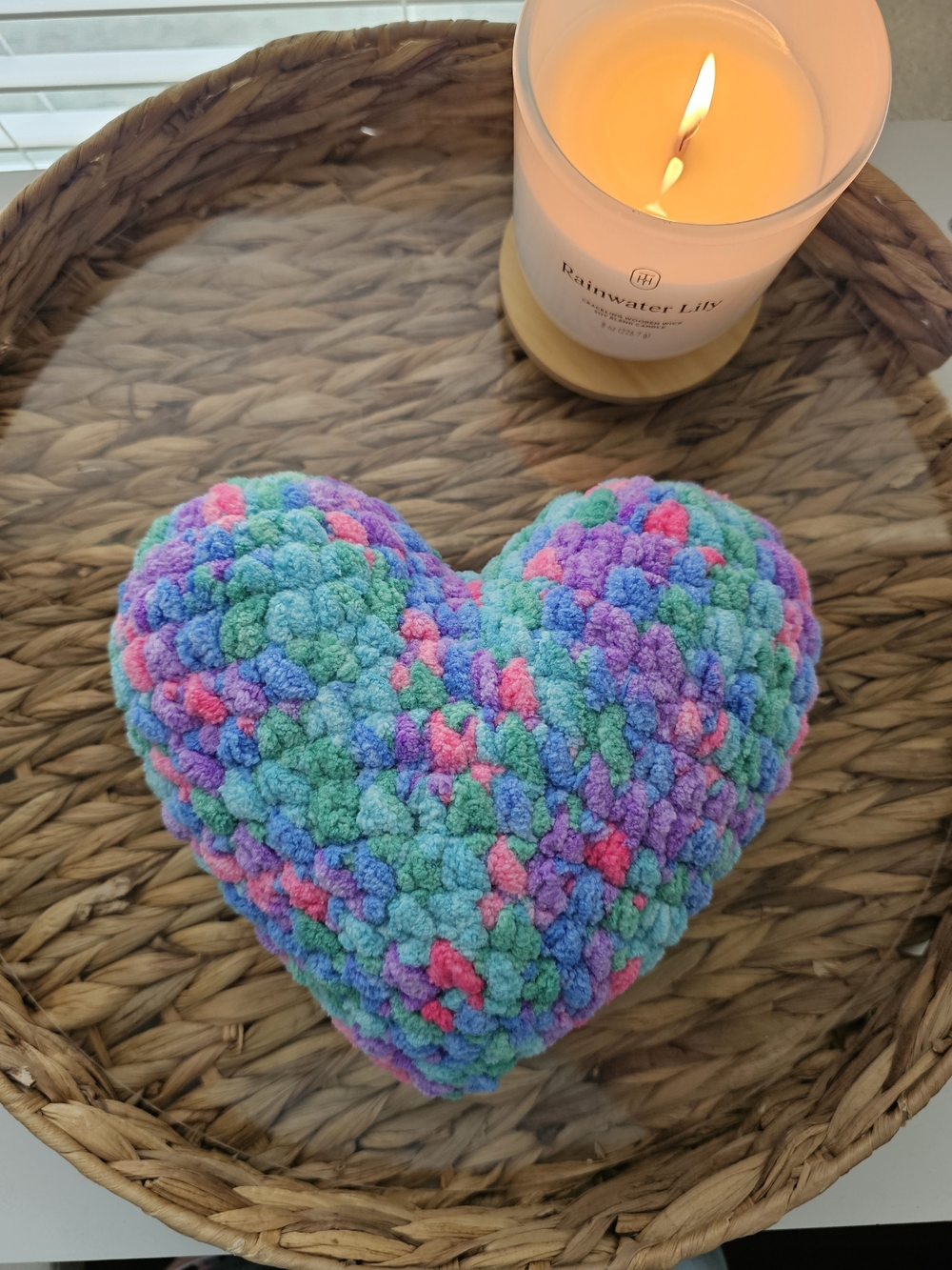 Handmade Plush Multicolor Heart Pillow - Soft Chenille Crochet